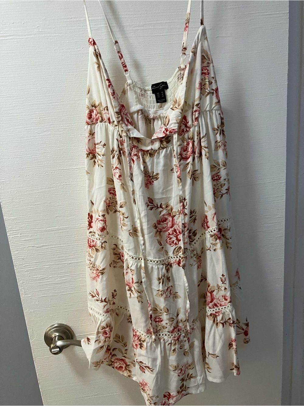 Streetwear Society Cream Floral Spaghetti-Strap Mini Dress